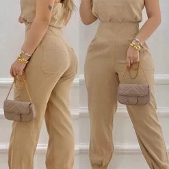 Levency Spaghetti Strap Top & Pocket Jogger Sets New In