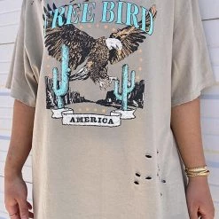 Levency Distressed Free Bird Graphic Tee New In