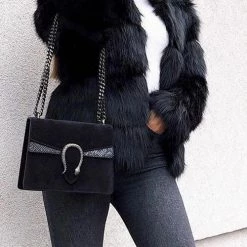 Levency Layer O Neck Faux Fur Coat