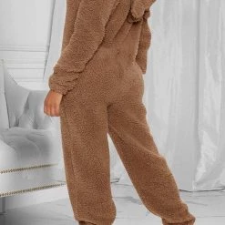 Levency Fuzzy Hoodie Collar Jumpsuit Pajamas