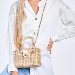 Levency New In Straw Crossbody Tote Clutch Bag