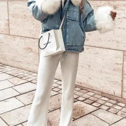 Levency Detachable Fuzzy Faux Fur Collar Denim Coat New In 74 Levency Detachable Fuzzy Faux Fur Collar Denim Coat New In