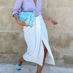 Levency Solid Knot Slit Skirts New In