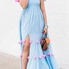 Levency Pom-Pom Lollipop Slit Maxi Dress