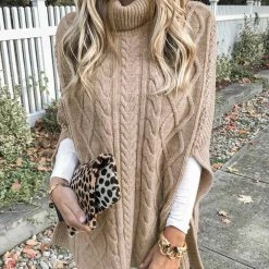 Levency High Neck Cable Knit Poncho New In