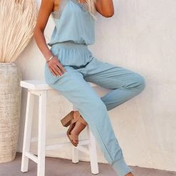 Levency New In Lace V Neck Pockets Jogger Jumpsuits