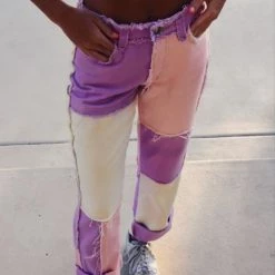 Levency New In Color Block Patchwork Jeans