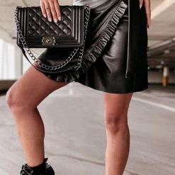 Levency Ruffles Knot Pu Skirts New In