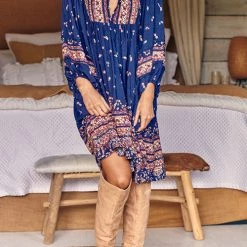 Levency New In Boho Print Long Sleeve Mini Dress