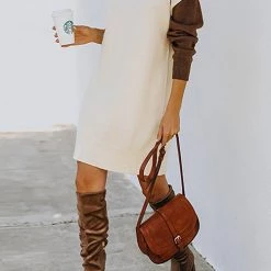 Levency Color Block Turtleneck Sweater Dress