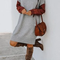 Levency Color Block Turtleneck Sweater Dress