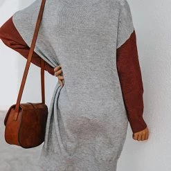 Levency Color Block Turtleneck Sweater Dress
