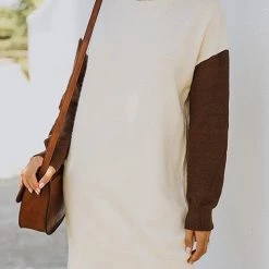 Levency Color Block Turtleneck Sweater Dress
