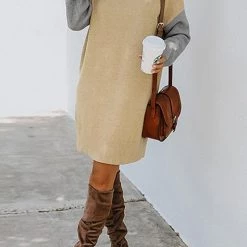 Levency Color Block Turtleneck Sweater Dress