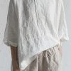 Levency O Neck Slit Back Loose Linen Blouse