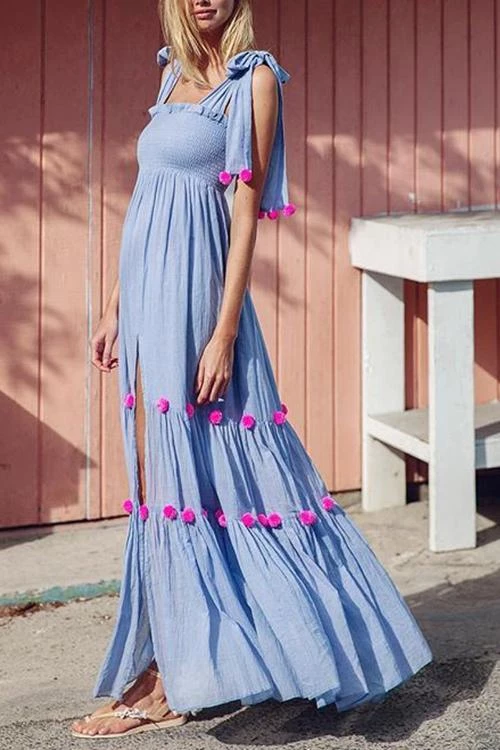Levency Pom-Pom Lollipop Slit Maxi Dress 7 Levency Pom-Pom Lollipop Slit Maxi Dress