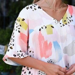 Levency Animal Watercolor Mixed Print Loose Top