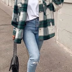 Levency Plaid Button Pockets Coat