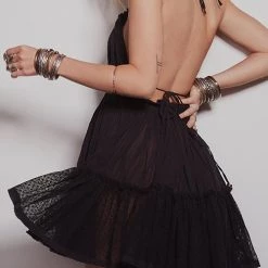 Levency Ruffles Backless Slip Mini Dress New In