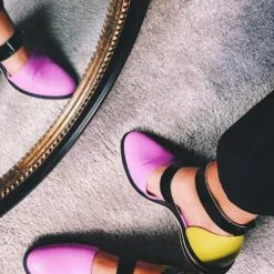 Levency Buckle Color Block Sandals Flats