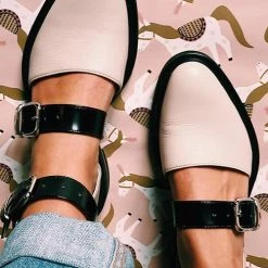 Levency Buckle Color Block Sandals Flats