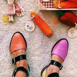 Levency Buckle Color Block Sandals Flats