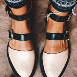 Levency Buckle Color Block Sandals Flats