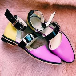 Levency Buckle Color Block Sandals Flats