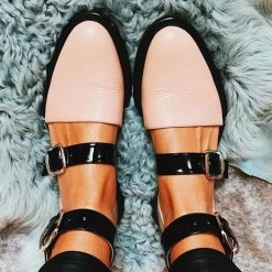 Levency Buckle Color Block Sandals Flats