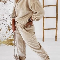 Levency New In Velvet Drawstring Hooded Joggrt Set