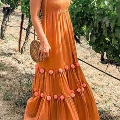 Levency Pom-Pom Lollipop Slit Maxi Dress 10 Levency Pom-Pom Lollipop Slit Maxi Dress