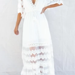 Levency Lace V Neck Open Back Maxi Dress New In