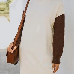 Levency Color Block Turtleneck Sweater Dress