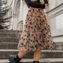 Levency Posy Layer Mesh Mid Skirts New In