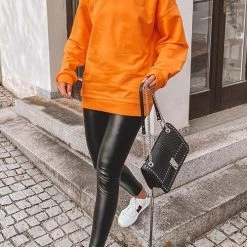 Levency New In Solid O Neck Long Sleeve Hoodie