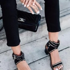Levency New In Open Toe Rivet Chunky Heeled Sandals