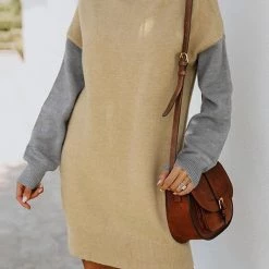 Levency Color Block Turtleneck Sweater Dress