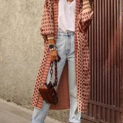 Levency New In Digital Print Long Sleeve Cardigan Coat