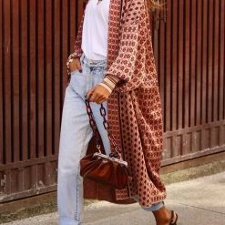 Levency New In Digital Print Long Sleeve Cardigan Coat