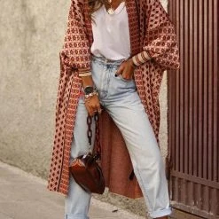 Levency New In Digital Print Long Sleeve Cardigan Coat