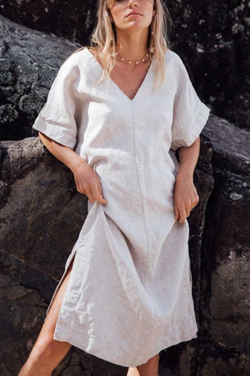 Levency New In V Neck Side Slit Midi Dress 1 Levency New In V Neck Side Slit Midi Dress