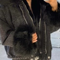 Levency Detachable Fuzzy Faux Fur Collar Denim Coat New In 46 Levency Detachable Fuzzy Faux Fur Collar Denim Coat New In