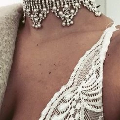 Levency Pearl Rhinestone Ribbon Choker New In