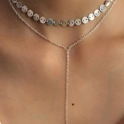 Levency Simple Metal Sequin Necklace New In