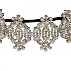 Levency Pearl Rhinestone Ribbon Choker New In