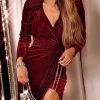 Levency New In Velvet Long Sleeve Wrap Mini Dress