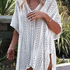 Levency New In Loose Hollow Half Sleeve V Neck Cover-Up