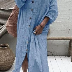 Levency New In Button Down Shirt Maxi Dresses