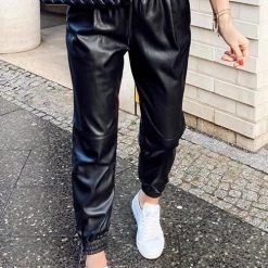 Levency New In PU Drawstring Pocket Pants