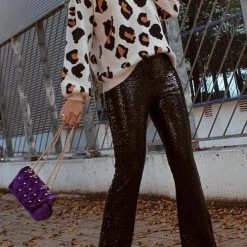 Levency Sequin Wide Flare Pants New In